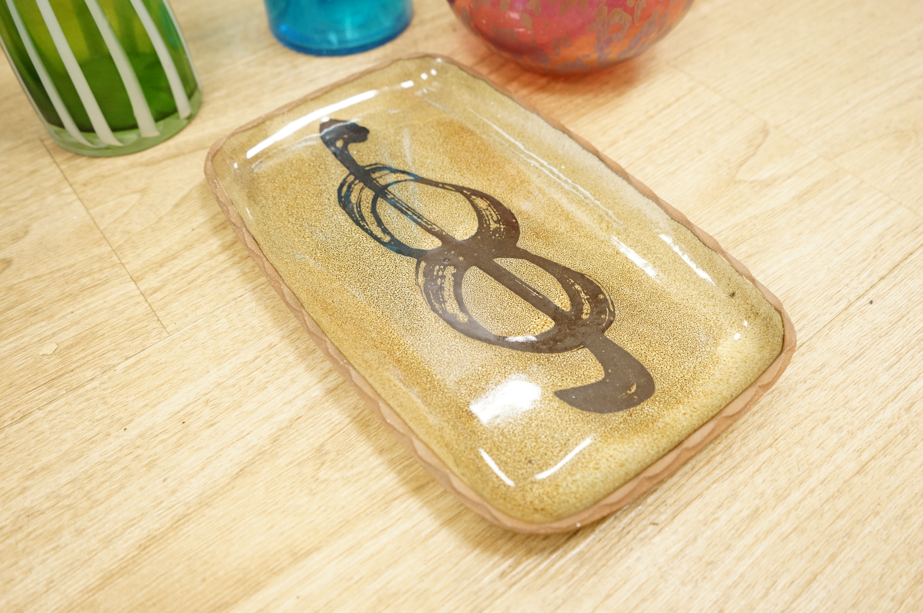 Seven pieces of modern glass to include Royal Brierley and Whitefriars, together a collection of Poole and Studio pottery